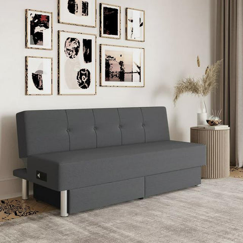 Windsor Futon with Storage and Power, Gray Fabric