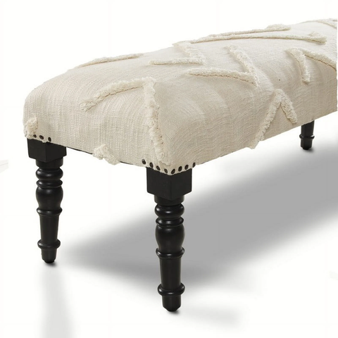 LR Home Shag Cotton Indoor Accent Bench, Cream
