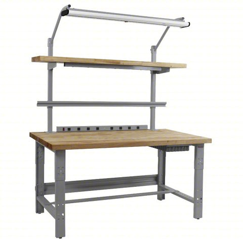 BENCHPRO Workbenches: Adj Ht, Maple, 60 in x 30 in, 1,200 lb Overall Load Capacity, Gray