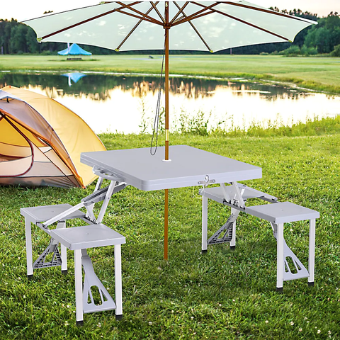fold up patio table umbrella hold Outsunny Portable Foldable Picnic Table with Seats and Umbrella Hole – ADVANCED SOLUTIONS DISPLAY