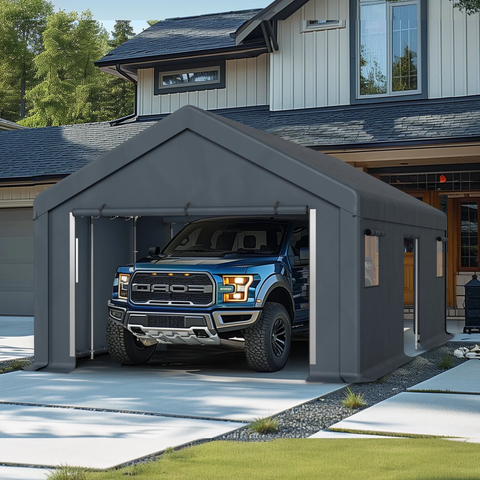 Alpha Joy 13' Portable Storage Shed Outdoor Heavy Duty Carport with Roll-up Ventilated Windows
