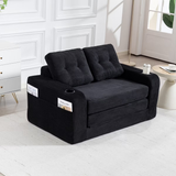 2 in 1 Convertible Sofa Bed, Corduroy Floor Couch with Pillows, Side Pockets