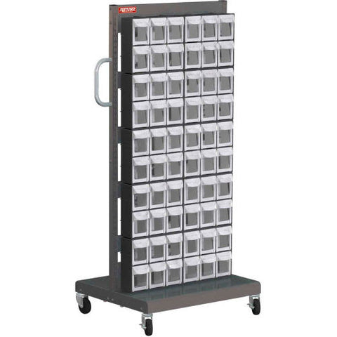 Flip Out Bin Mobile Parts Cart - Single Sided with 60 Bins