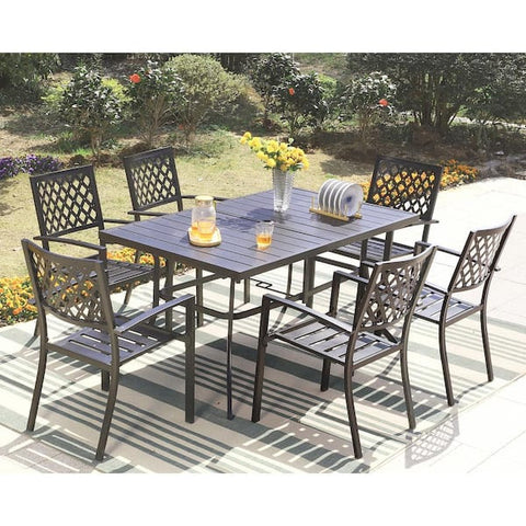 7-Piece Metal Outdoor Patio outdoor Dining Set with Rectangle Table and Elegant Stackable Chairs