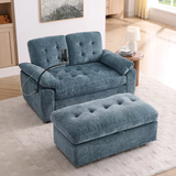 56"w Modern Luxe Upholstered Loveseat Soft Padded Couch Recliner Lounge Sofa Sleeper with Storage Ottoman, Adjustable Back,