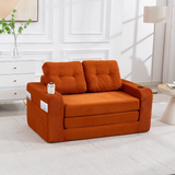 2 in 1 Convertible Sofa Bed, Corduroy Floor Couch with Pillows, Side Pockets