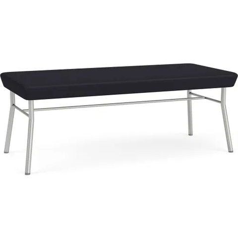 Lesro Chat 2 Seat Rectangular Reception Bench, Silver Frame, Patriot Plus Black Vinyl
