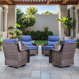 Opohoro Outdoor Swivel Rocker Patio Chairs Set with 6 inch Thick Cushions, High Back Wicker Outdoor Patio Furniture Set