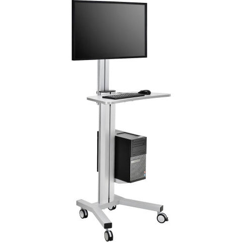 Mobile Height Adjustable Desktop Computer Workstation with 4-Outlet Power Strip