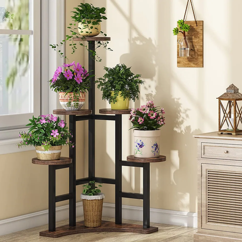 Corner Plant Stand Indoor 6 Tiered Plant Shelf Flower Stand - Brown