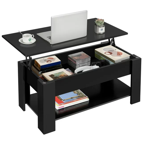 Modern Lift Top Coffee Table with Hidden Compartment & Storage, Black