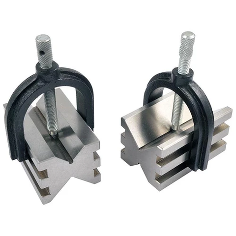 Precise 2-3/4 X 1-3/4 X 1-5/8" Cast Iron Multi-Use V-Blocks & Clamps Set- 3406-0115