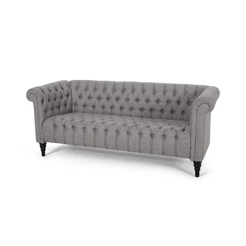 Slate Fabric Tufted 3 Seater Sofa, Grey
