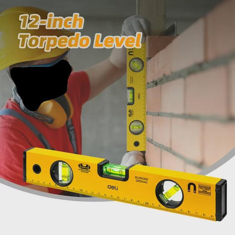 Deli 12-Inch Aluminum Alloy Magnetic Torpedo Level Plumb/Level/45-Degree