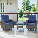 Planntonneo 3 Piece Wicker Patio Furniture Sets, Outdoor Swivel Rocking Chairs Set of 2 with Rattan Side Table for Deck Porch Pool