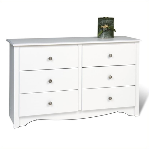 White Condo Sized 6 Drawer Double Dresser