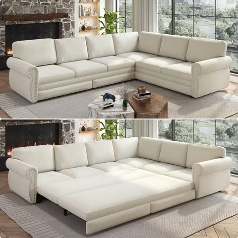 Oversize Convertible 118 in. Chenille Sectional Sofa