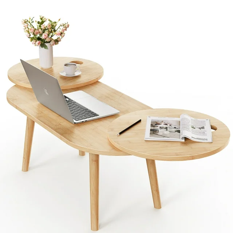 Oval Bamboo Extendable Coffee Table