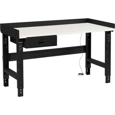 72 x 30 Adj Height Workbench w/Drawer, Black- Steel Square Edge Top
