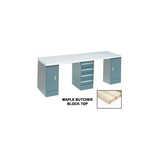 96x30 Production Workbench, Laminate Square Edge Top, 2 Cabinet, 4 Drawer GY