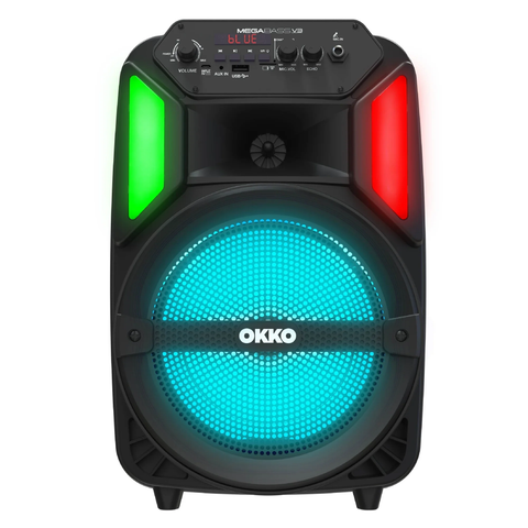 Okko Megabass V3 Jobsite Portable Bluetooth Speaker and Karaoke System with LED Lights