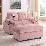 56"w Modern Luxe Upholstered Loveseat Soft Padded Couch Recliner Lounge Sofa Sleeper with Storage Ottoman, Adjustable Back,