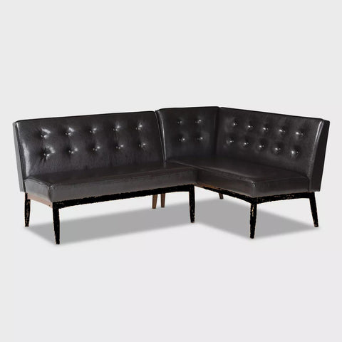 2pc Arvid Faux Leather Upholstered Wood Dining Corner Sofa Bench Dark Brown/Walnut