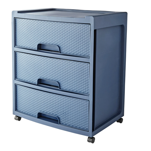 3 Drawer Wide Diamond Plastic Storage Cart, Cove Blue