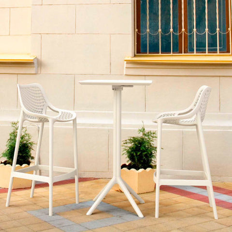 3 Piece Outdoor Bar Set, 23-5/8"W x 42-1/2"H Table, White