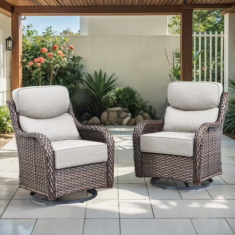 Opohoro Outdoor Swivel Rocker Patio Chairs Set with 6 inch Thick Cushions, High Back Wicker Outdoor Patio Furniture Set
