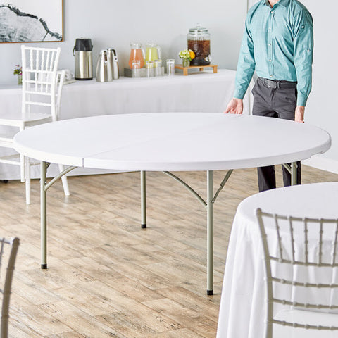 Table & Seating 72" Round Heavy-Duty Granite White Plastic Folding Table