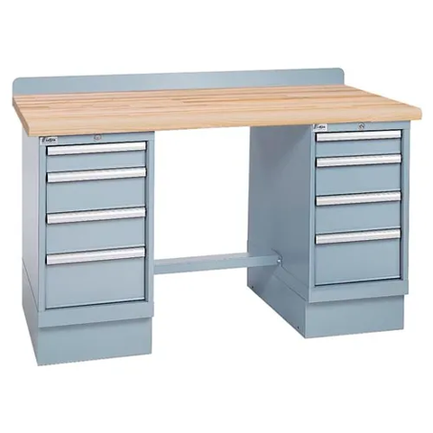 Lista® Technical Workbench, 4 Drawer Cabinets, Butcher Block Top, 60"W x 30"D, Gray