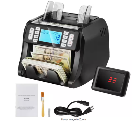 SKYSHALO Money Counter Machine, Bill Counter with UV MG IR DD Counterfeit Detection Cash Counting Machine Food Vacuum Black