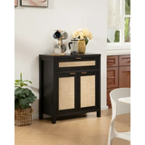 Buffet Cabinet Sideboard Cabinet with Rattan Decor Doors and Adjustable Shelves