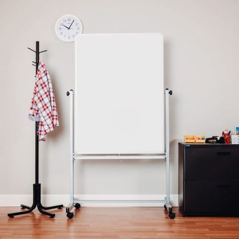 Mobile Reversible Magnetic Whiteboard - 36"W x 48"H - Steel - Silver Frame