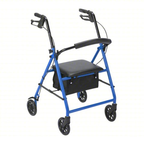FIRST VOICE Rollator: 250 lb Load Capacity, 31 in, Aluminum, Black/Blue