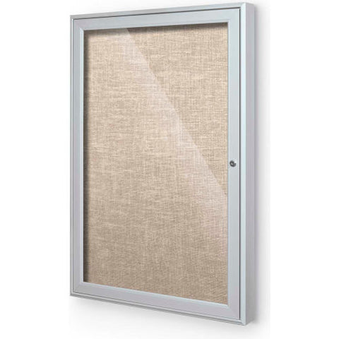 Outdoor Enclosed Bulletin Board Cabinet,1-Door 18"W x 24"H, Silver Trim, Cotton