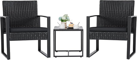Flamaker Patio Set Outdoor Wicker Furniture, Modern Bistro Set with Rattan Chair and Coffee Table for Yard