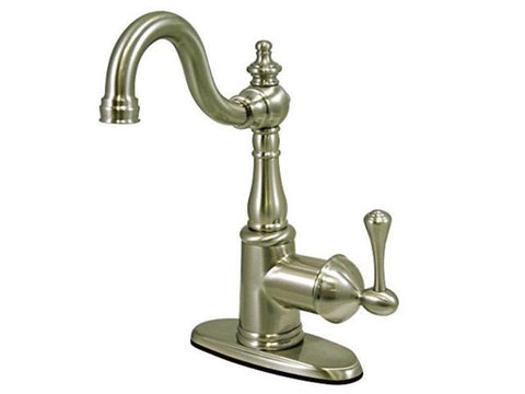 kingston brass fs7648bl english vintage single handle lavatory faucet with push popup and plate, satin nickel