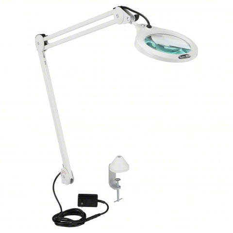 Round Magnifier Light: LED, 1.75x, 3 Diopter, 700 lm Max Brightness, 45 in Arm Reach