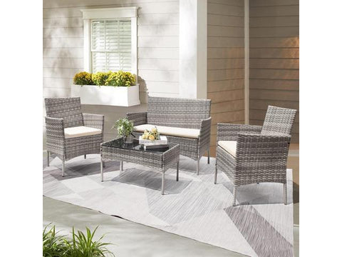 4 Pieces Outdoor Patio Furniture Sets Rattan Chair Wicker Set