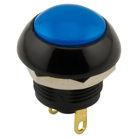 Pushbutton Switches Push Button, SPST-NO, Off-(On) 12mm, Dome, Blue, Panel Mount, IP67