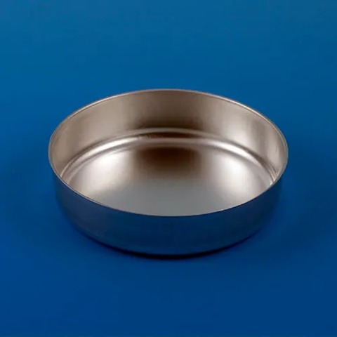 Aluminum Weighing Dish, 28mm With Tab, 0.3g/8mL Capacity, Crimped Sides, 500/Pack