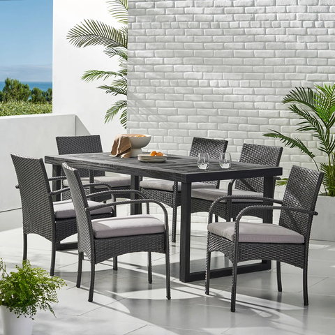 Cofer 6 - Person Acacia Wicker Patio Dining Set with Rectangular Table , Cushions Included