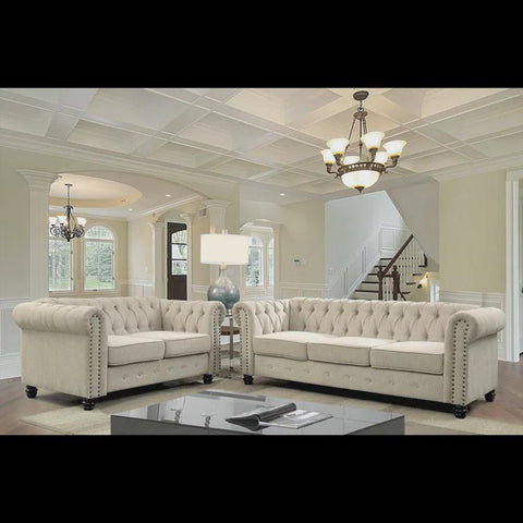 Bosworth Cheadle 2 - Piece Living Room Set-Beige 100% Linen