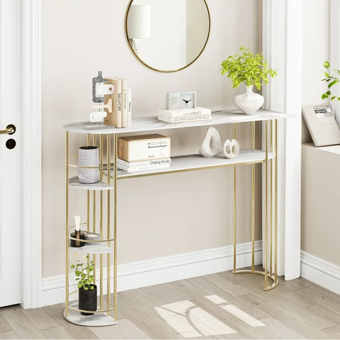 Console Table, Gold Sofa Tables Gold Narrow Entryway Table with Drawer and Storage, 43.5”