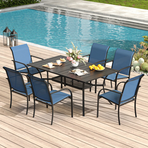 Cihangir Rectangular 6 - Person 60'' L Outdoor Patio Dining Set with 6 Stackable Textilene Armrest Chairs (Set of 7)