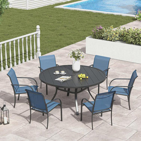 Round 6 - Person 48'' L Outdoor Dining Set with 6 Stackable Textilene Chairs (Set of 7)