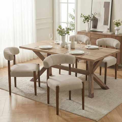 Upholstered Dining Chair Set of 4, Extra-Wide 20” Seat, Deep Cushioned Comfort, Plush Fabric, Solid Wood Legs