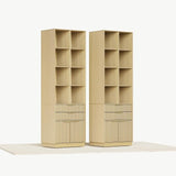 Bookcase with Drawers, Set of 2 Fluted Tall Bookshelf with Doors and 4-Tier Storage Shelves, 73'' Wooden Book Shelf